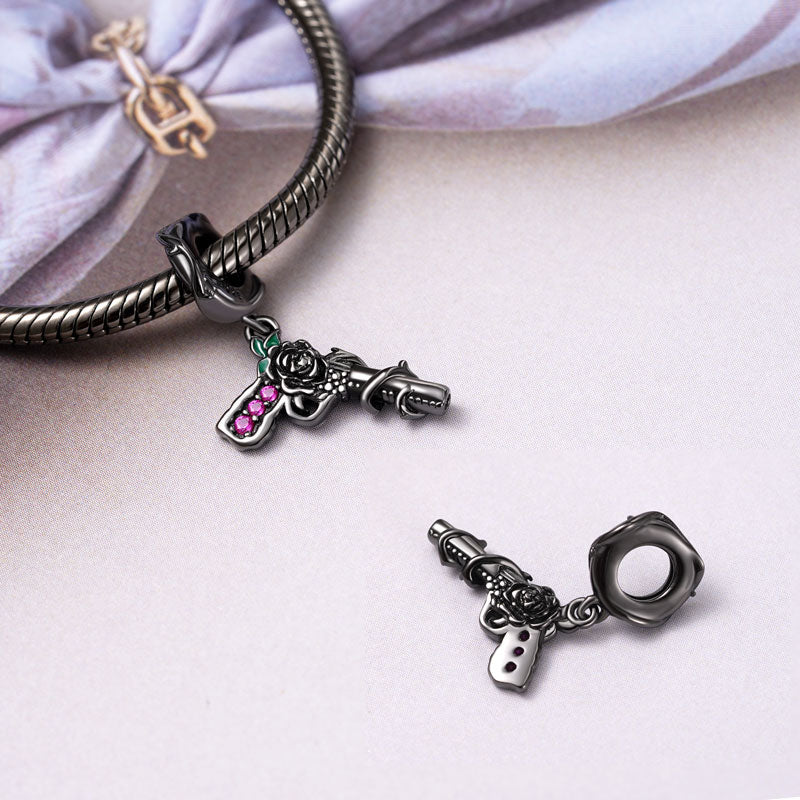 Gnoce Black Rose Pistol Gun Pendant Dangle Charm_2