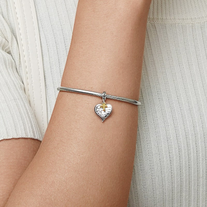 Gnoce Angel Wing Heart Personalized Charm Platinum-plated Silver Blend_4