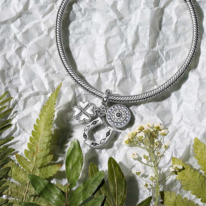 Gnoce Horseshoe, Clover & Devil's Eye Charm Platinum-plated Silver Blend_3