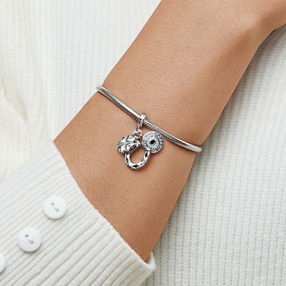 Gnoce Horseshoe, Clover & Devil's Eye Charm Platinum-plated Silver Blend_5