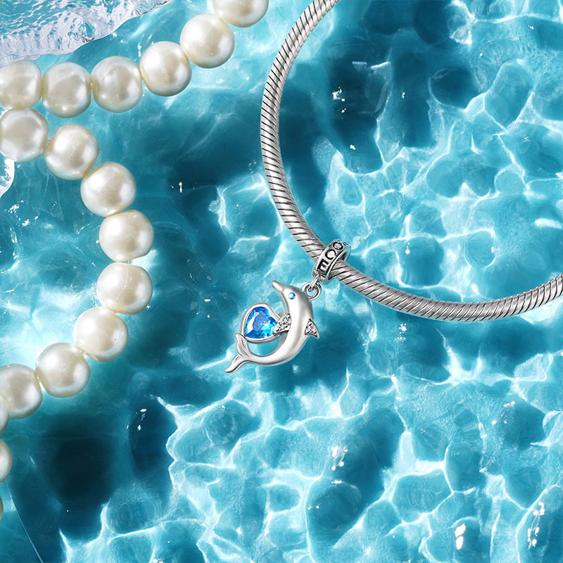 Gnoce Dolphin Embraces Heart Gem Pendant Dangle Charm_4