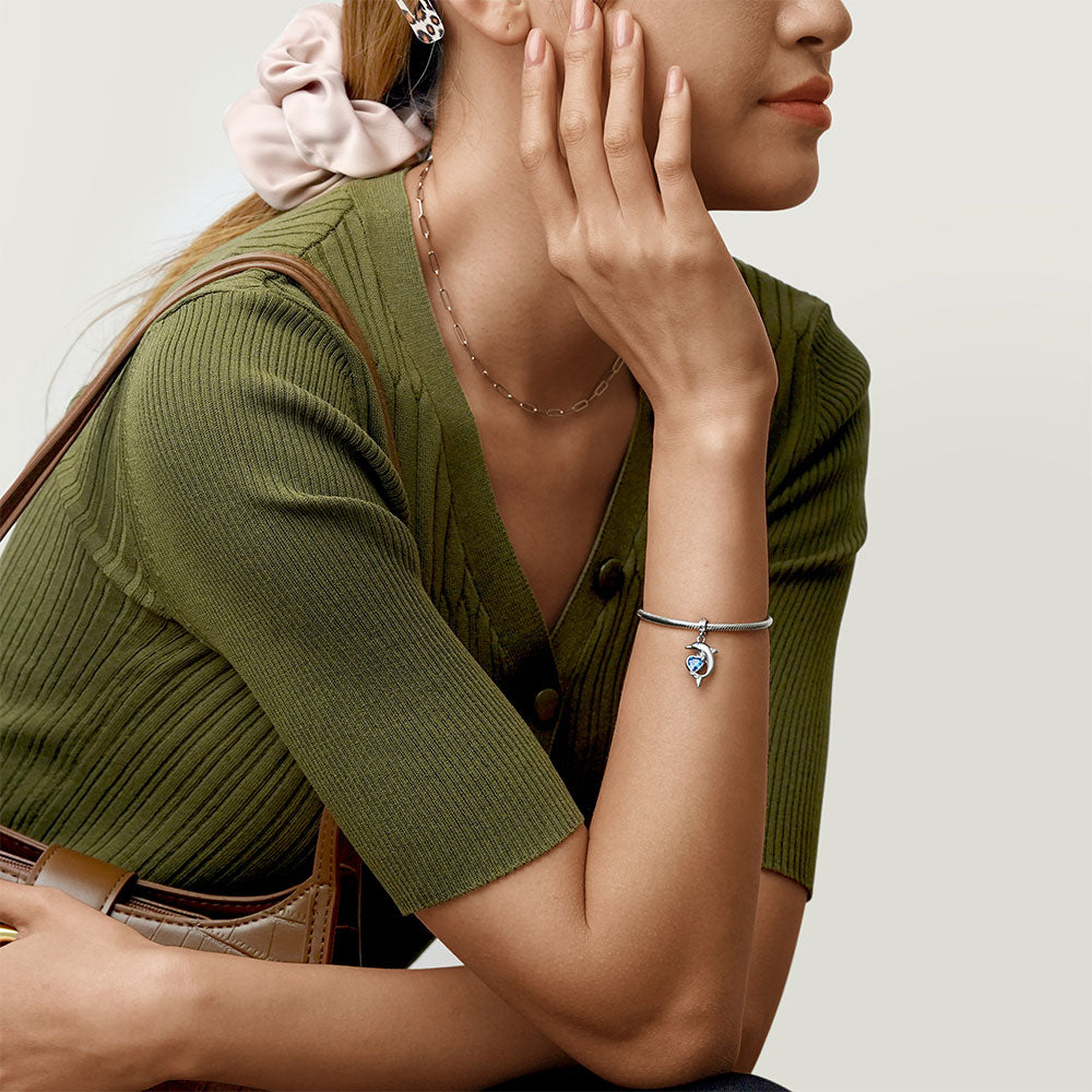 Gnoce Dolphin Embraces Heart Gem Pendant Dangle Charm_5