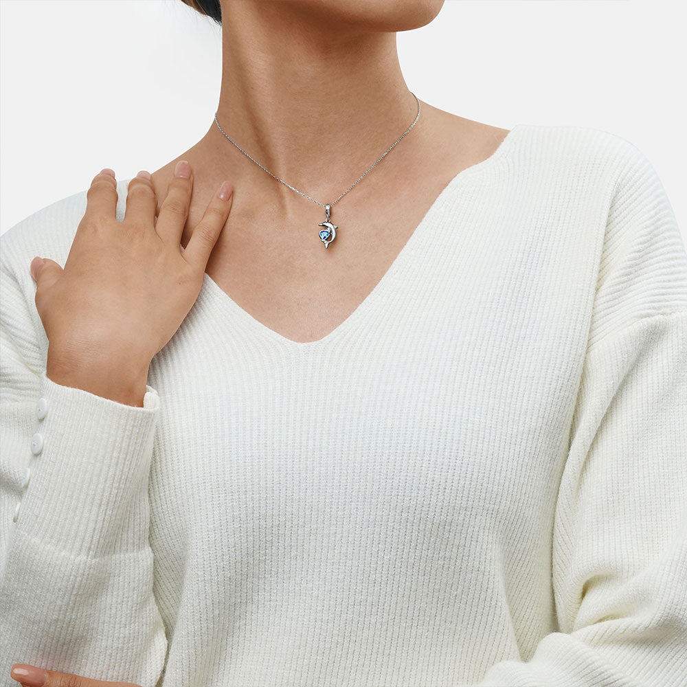 Gnoce Dolphin Embraces Heart Gem Pendant Dangle Charm_7