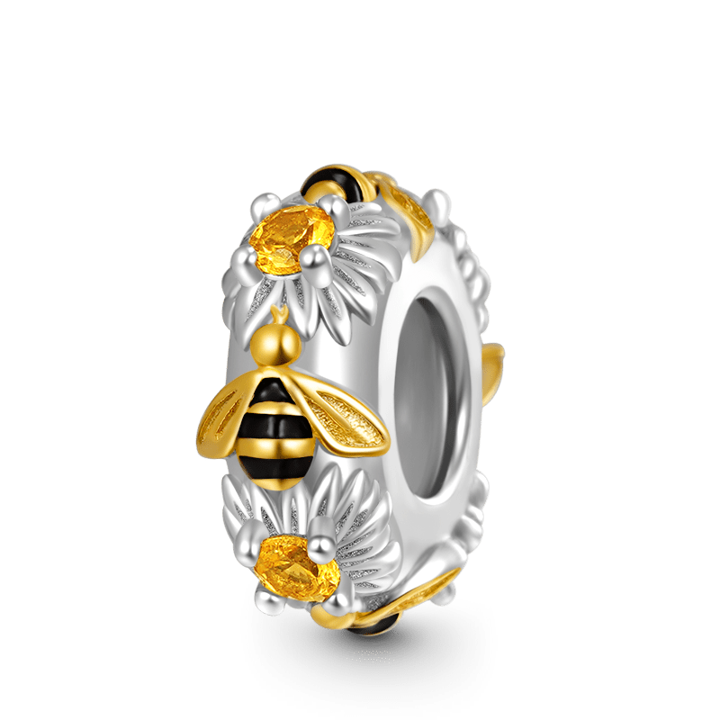 Gnoce Dancing Honey Bees Stopper Charm Platinum-plated Silver Blend_1