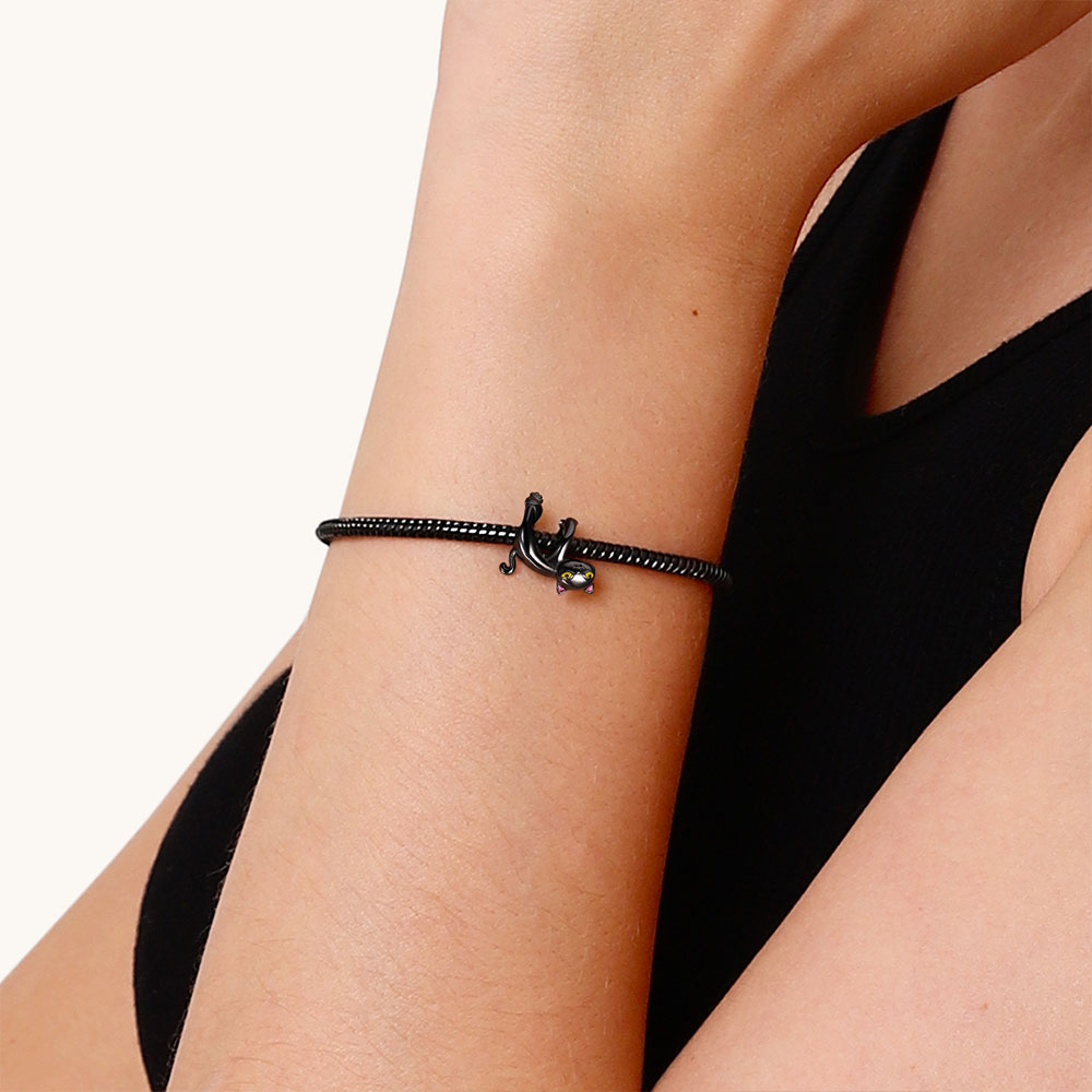 Lazy Black Cat Charm Bead 925 Sterling Silver_4
