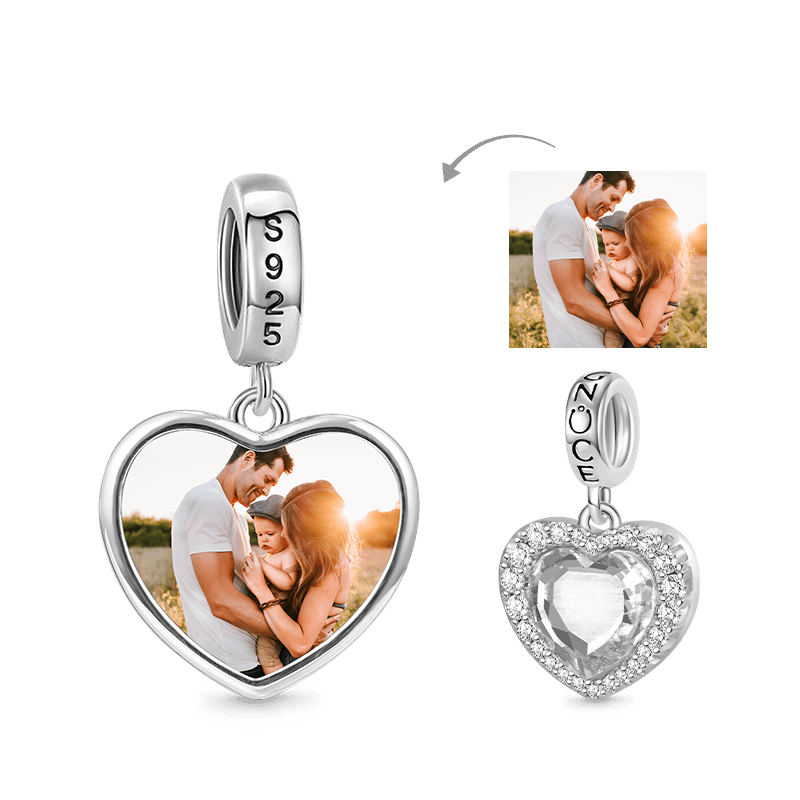 Gnoce Sparkling Heart Personalized Photo Charm Platinum-plated Silver Blend_1