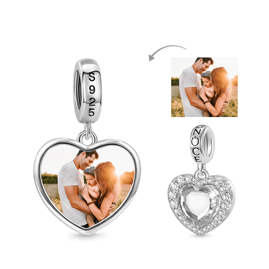 Gnoce Sparkling Heart Personalized Photo Charm Platinum-plated Silver Blend_1