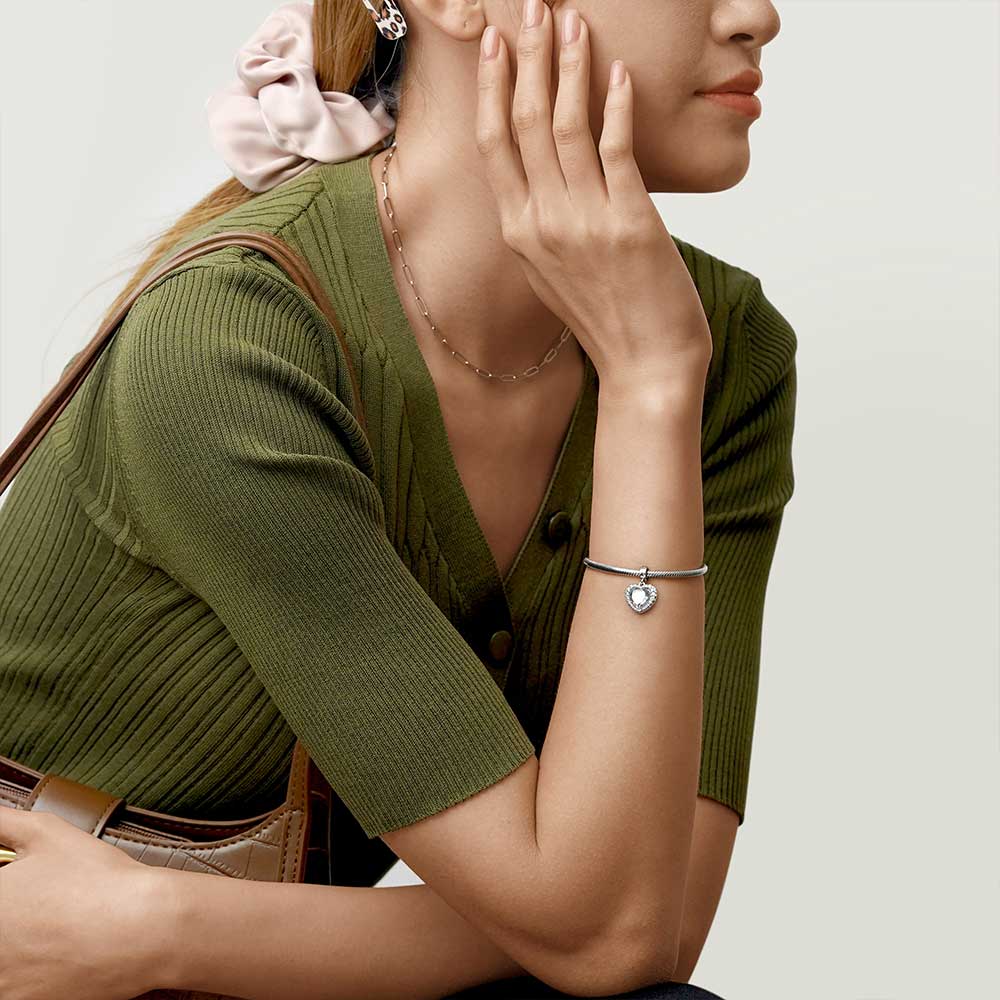 Gnoce Sparkling Heart Personalized Photo Pendant Dangle Charm_5