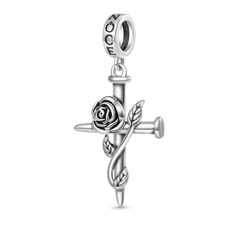 Gnoce Vintage Rose Cross Pendant Dangle Charm_1