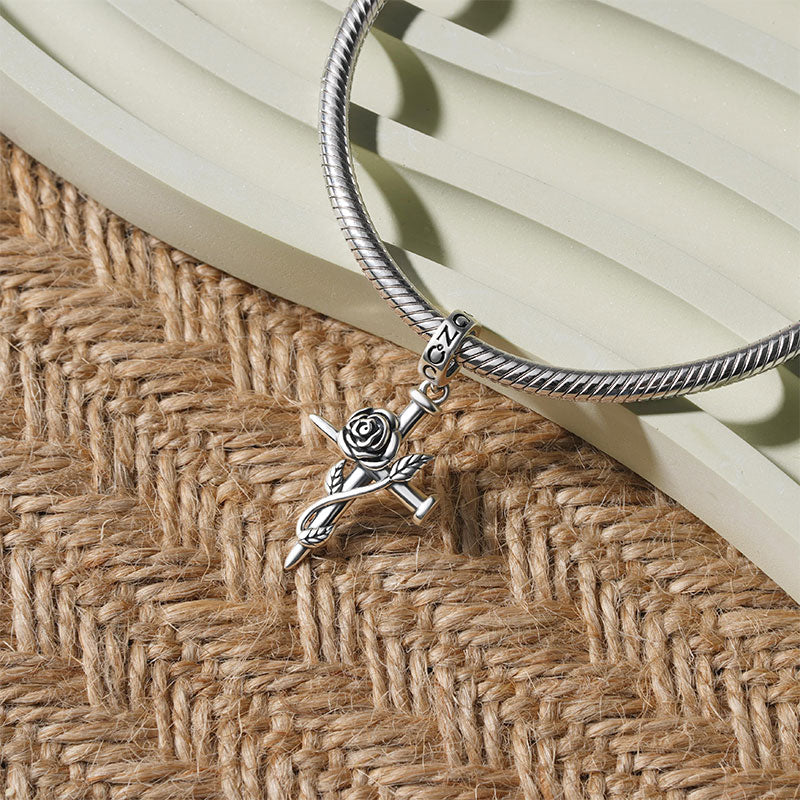 Gnoce Vintage Rose Cross Pendant Dangle Charm_3