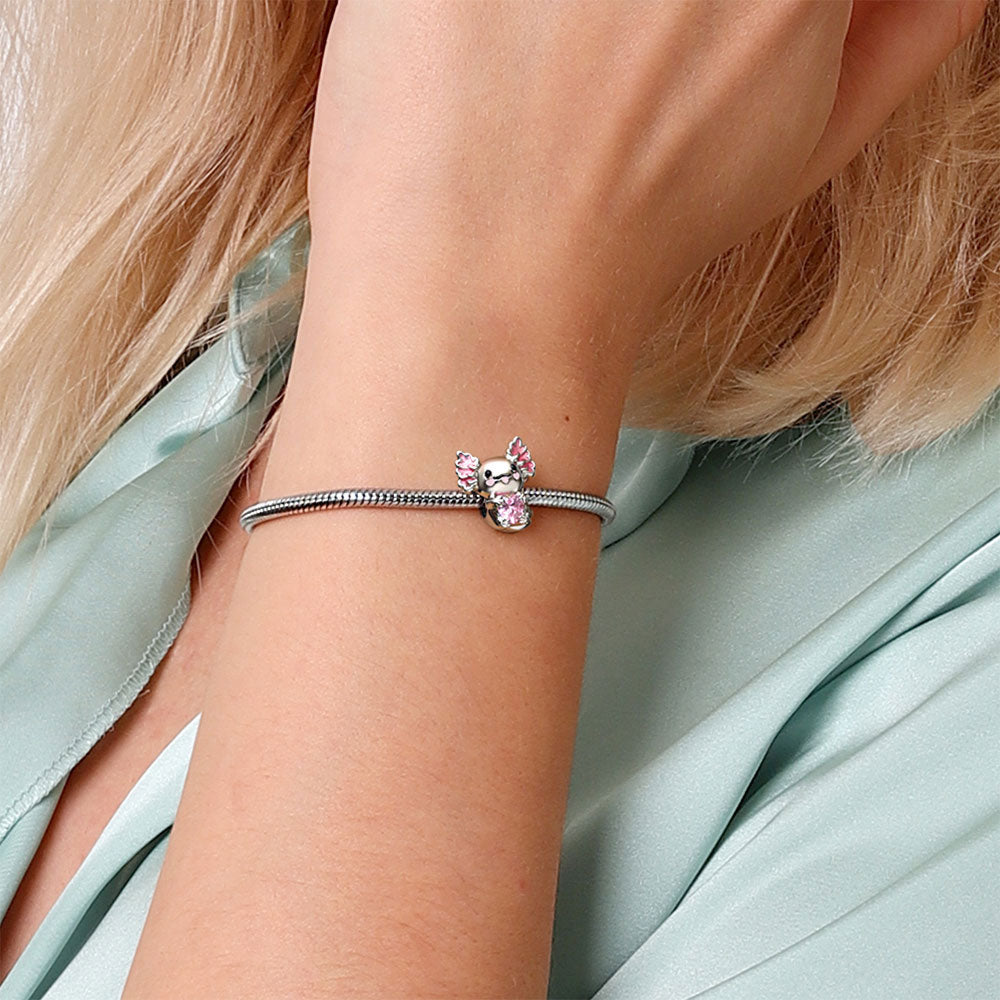 Mexican Axolotl Embraces Heart Gemstone Charm Bead Sterling Silver_4