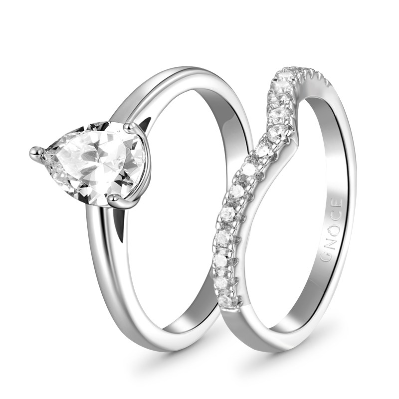 Gnoce Classic Wishbone Stackable Ring Set Platinum-plated Silver Blend_2