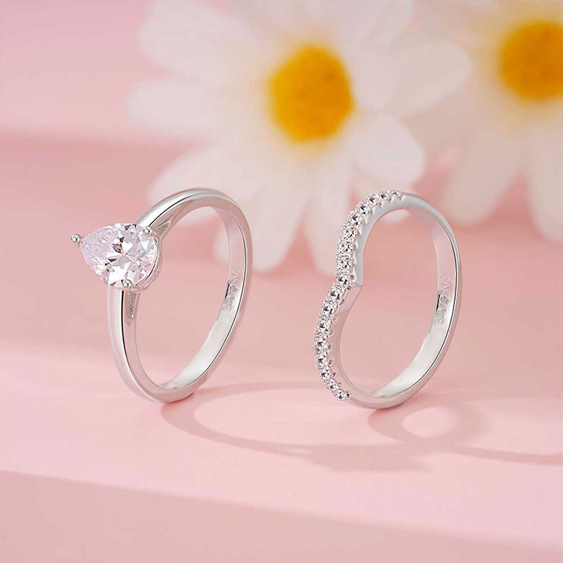 Gnoce Classic Wishbone Stackable Ring Set Platinum-plated Silver Blend_3