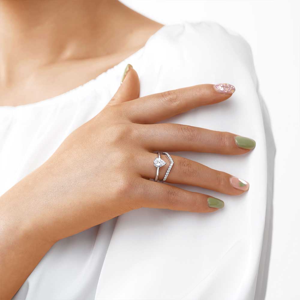 Gnoce Classic Wishbone Stackable Ring Set Platinum-plated Silver Blend_4