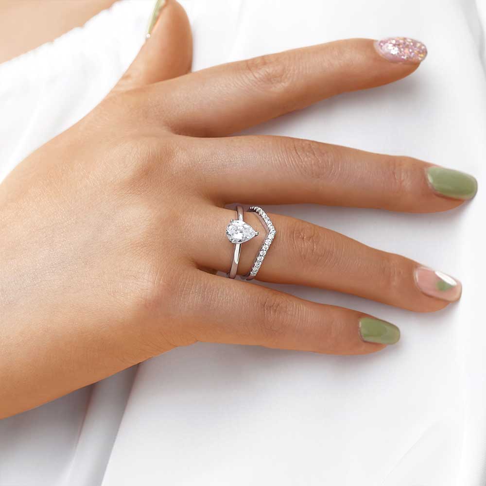 Gnoce Classic Wishbone Stackable Ring Set Platinum-plated Silver Blend_5