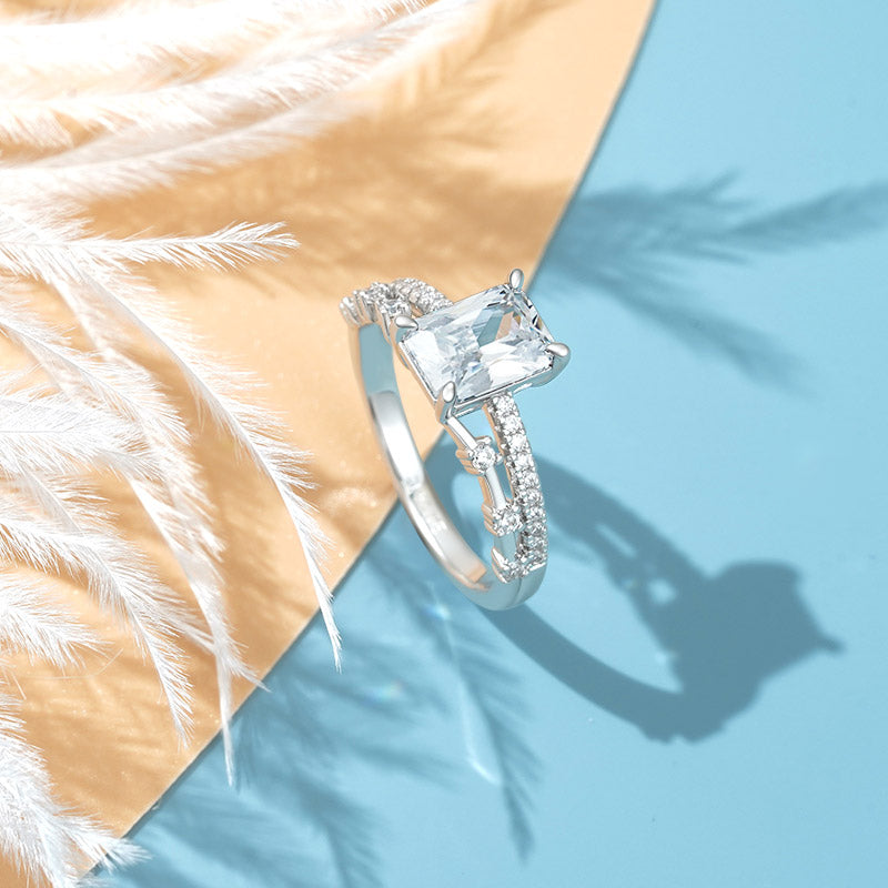 Gnoce Elegant Rectangle-cut Promise Ring Platinum-plated Silver Blend_3