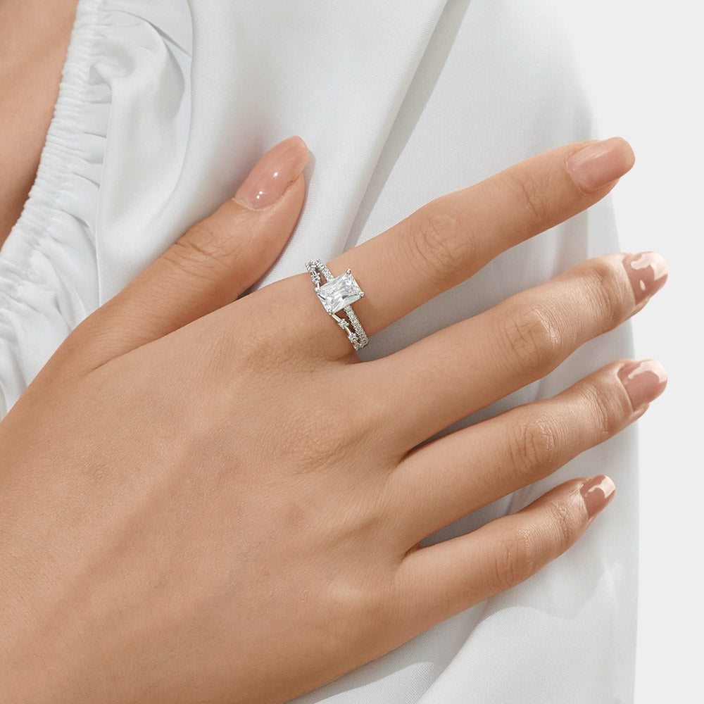 Gnoce Elegant Rectangle-cut Promise Ring Platinum-plated Silver Blend_5