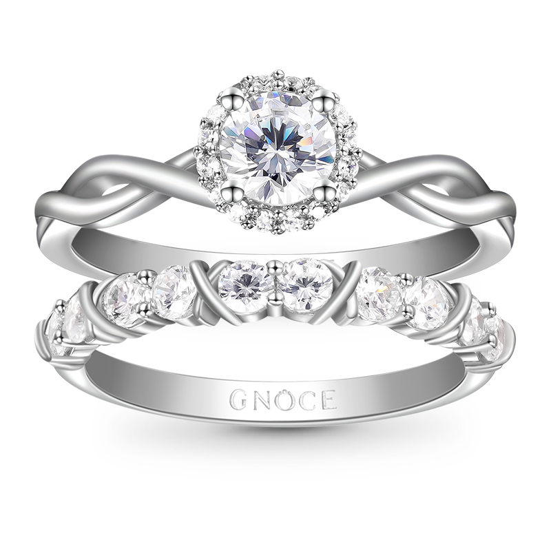 Gnoce Vintage Clear Round Cut Stackable Ring Set_1