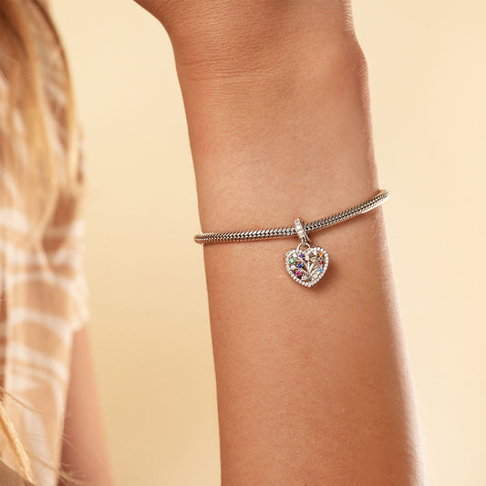 Gnoce "My Heart Will Go On" Heart Shaped Pendant Engravable Charm with Hollow Design Sterling Silver inlaid with Multicolor CZs_4