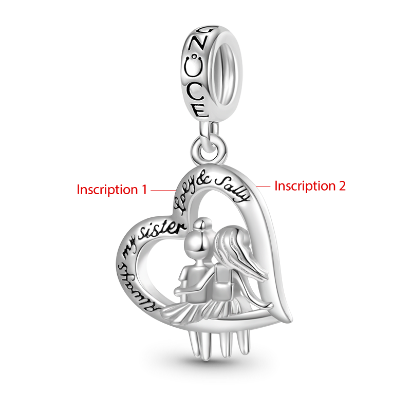 Gnoce Sister Love Heart Engravable Charm Platinum-plated Silver Blend_2