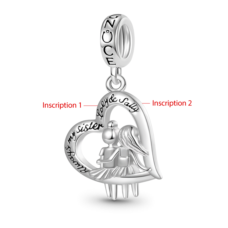 Gnoce Sister Love Heart Engravable Pendant Dangle Charm_2