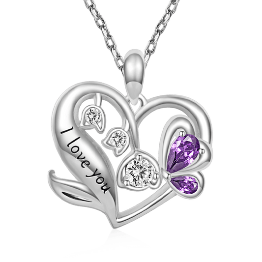 Gnoce "I Love You" Flower Heart Necklace Platinum-plated Silver Blend_1
