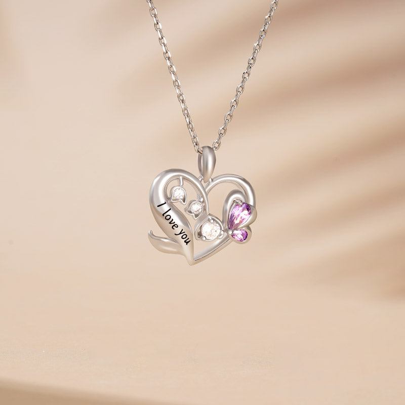 Gnoce "I Love You" Flower Heart Necklace Platinum-plated Silver Blend_2