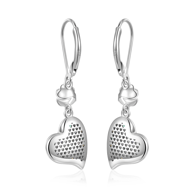 Gnoce Rose Flower Heart Dangle Leverback Earrings Platinum-plated Silver Blend_2