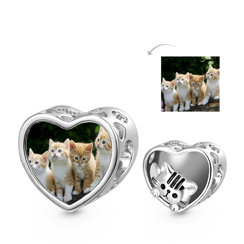 Gnoce Cute Pet Cat Personalized Photo Charm Platinum-plated Silver Blend_1