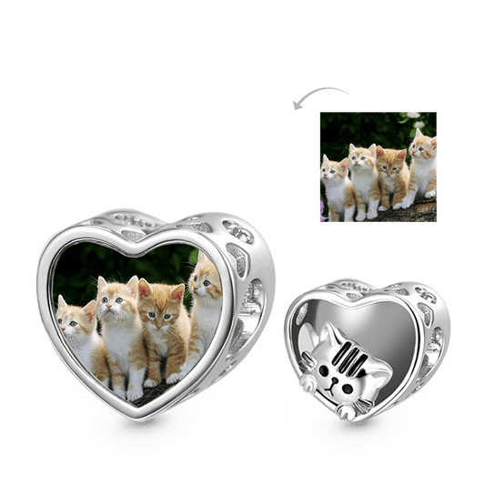 Gnoce Cute Pet Cat Personalized Photo Charm Platinum-plated Silver Blend_1