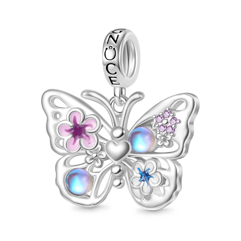 Gnoce Sparkling Flying Butterfly Moonstone Charm Platinum-plated Silver Blend_1