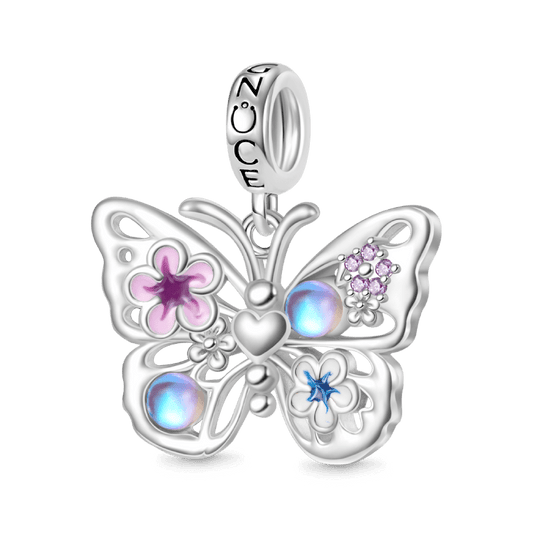 Gnoce Sparkling Flying Butterfly Moonstone Charm Platinum-plated Silver Blend_1