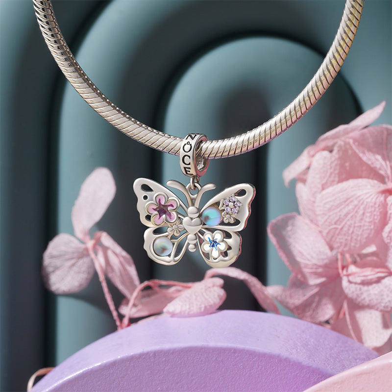 Gnoce Sparkling Flying Butterfly Moonstone Charm Platinum-plated Silver Blend_3