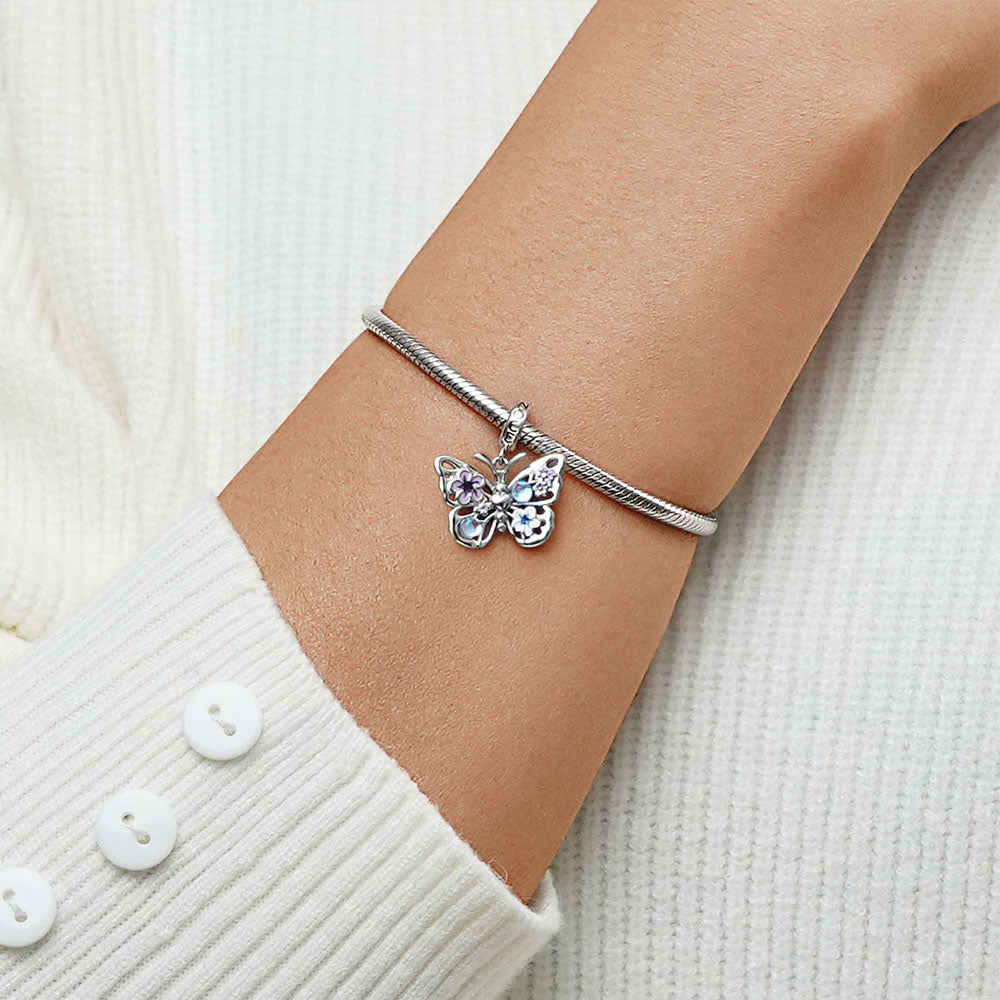 Gnoce Sparkling Flying Butterfly Moonstone Charm Platinum-plated Silver Blend_5