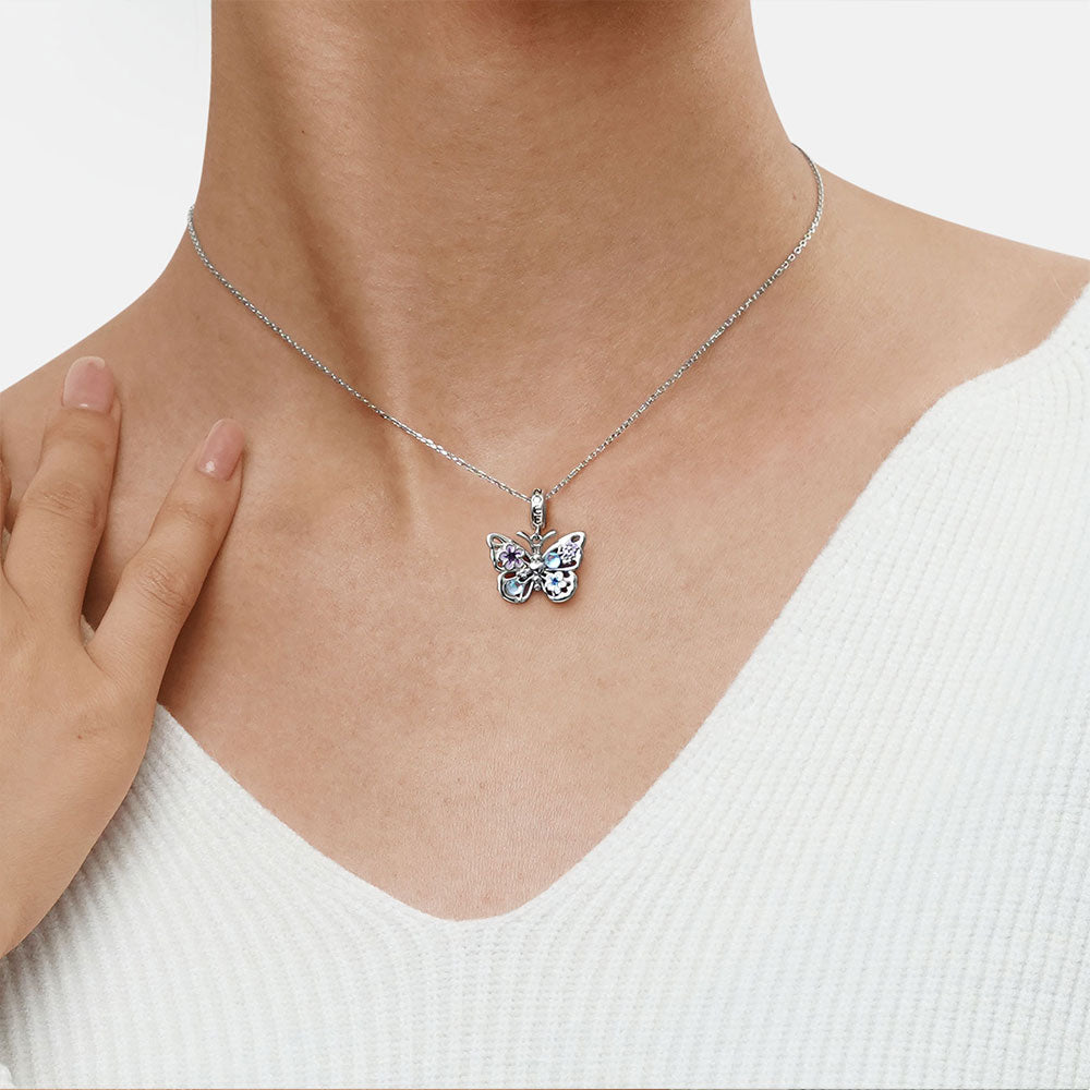 Gnoce Sparkling Flying Butterfly Moonstone Charm Platinum-plated Silver Blend_7