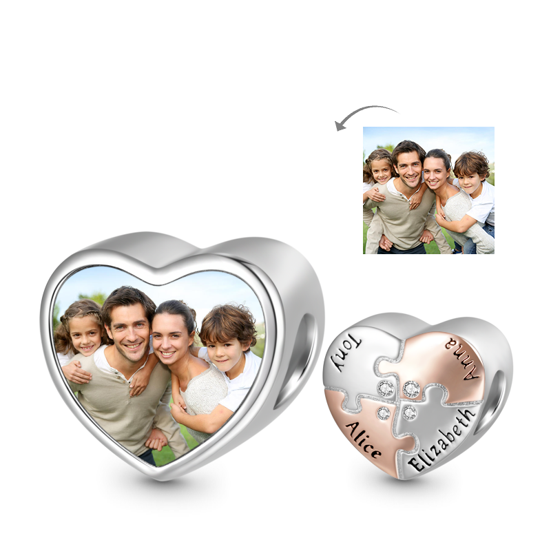 Gnoce Family Love Engravable Photo Heart Charm Platinum-plated Silver Blend_1