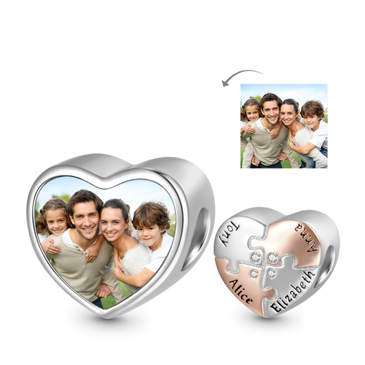 Gnoce Family Love Engravable Photo Heart Charm Platinum-plated Silver Blend_1