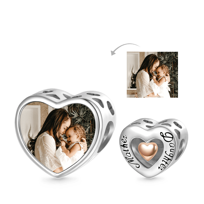 Gnoce Mother & Daughter Heart Personalized Charm Platinum-plated Silver Blend_1