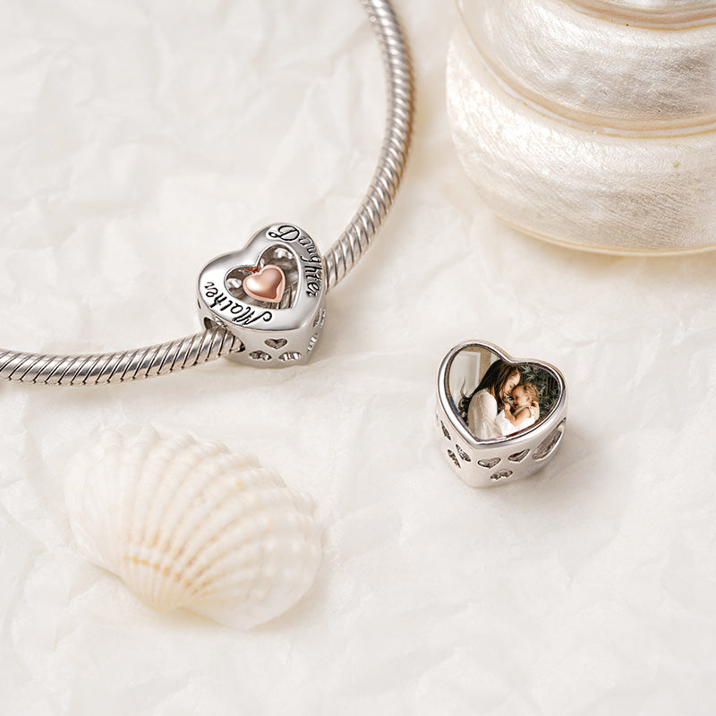 Gnoce Mother & Daughter Heart Personalized Charm Platinum-plated Silver Blend_2