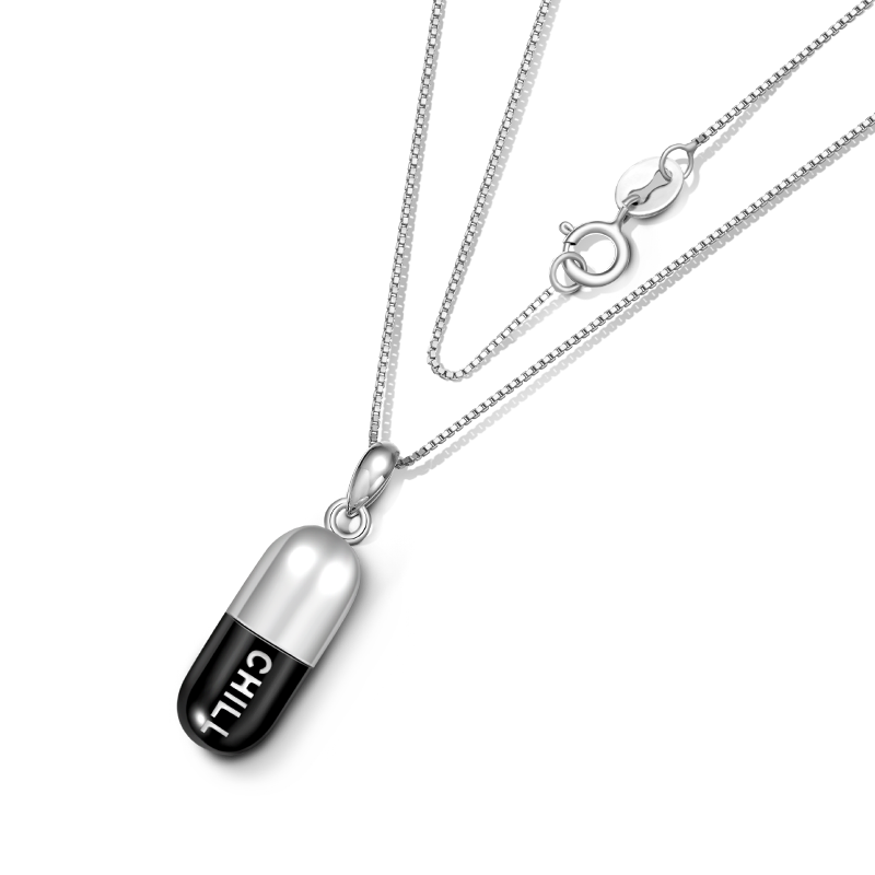 Gnoce Chill Pill Capsule Necklace Platinum-plated Silver Blend_3