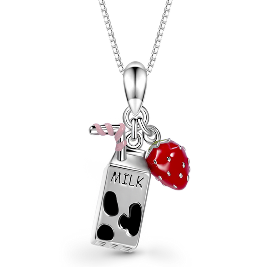 Gnoce Milk & Strawberry Fruit Necklace Platinum-plated Silver Blend_1