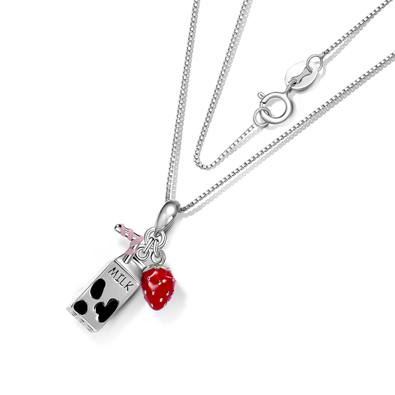 Gnoce Milk & Strawberry Fruit Necklace Platinum-plated Silver Blend_2