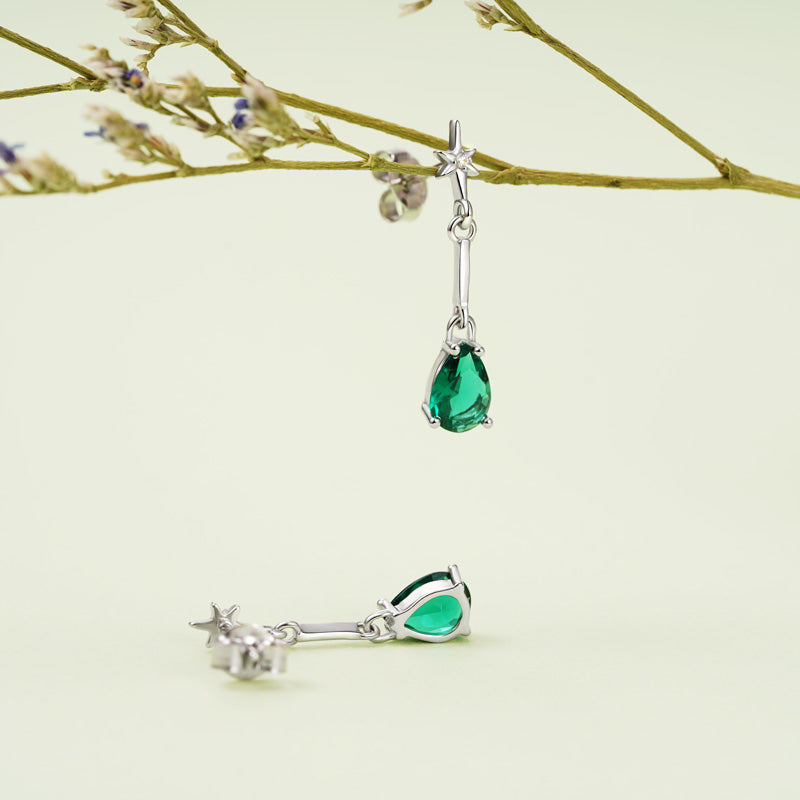 Gnoce Star with Green Teardrop Dangle Earrings_2