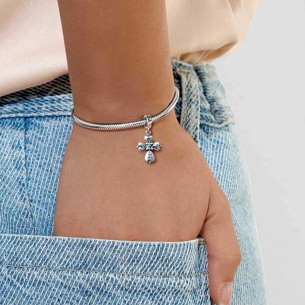 Gnoce Faith in Heart Cross Pendant Dangle Charm_5