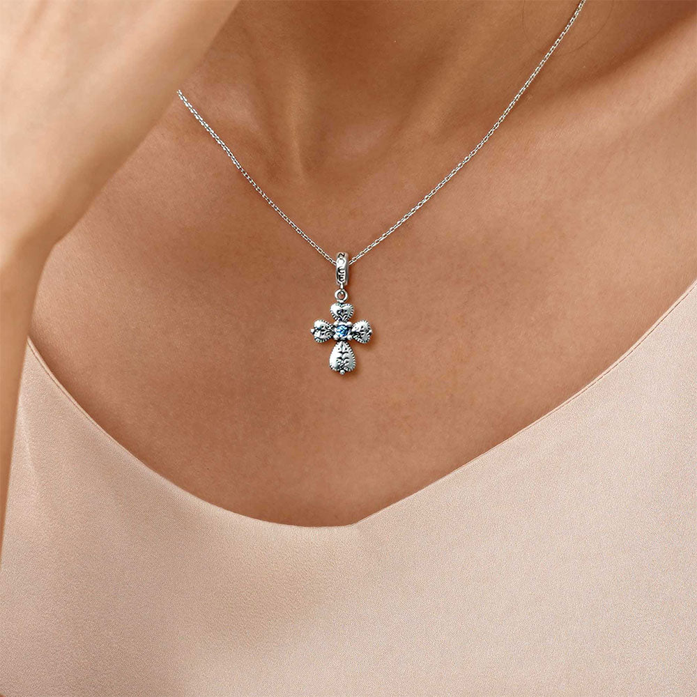 Gnoce Faith in Heart Cross Pendant Dangle Charm_7