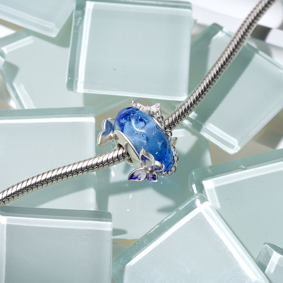 Gnoce Natural Blue Stone with Butterfly Tassel Charm_2