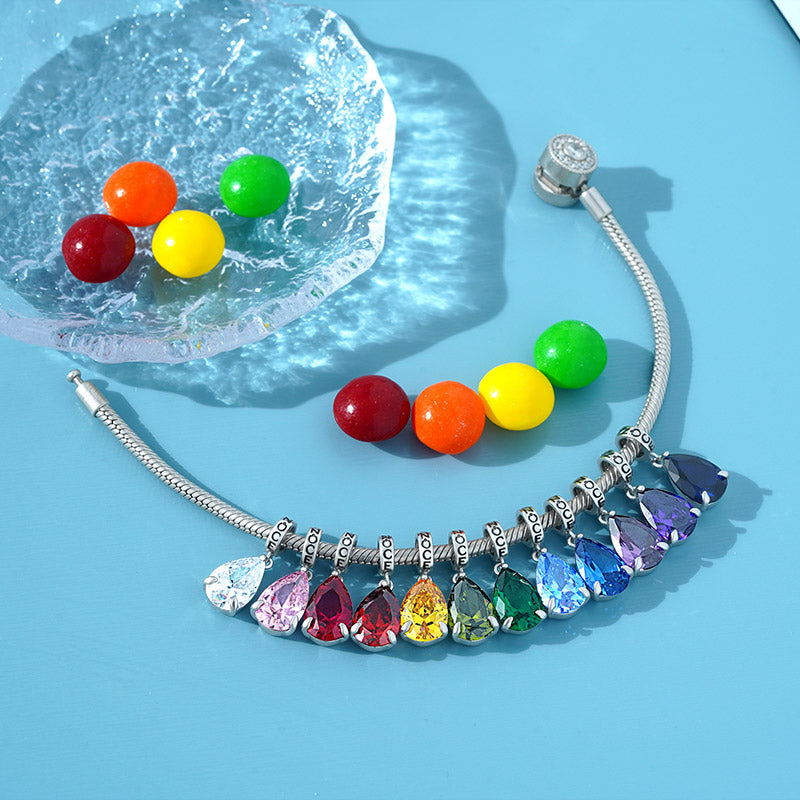 Gnoce Pear-cut Birthstone Personalized Charm Platinum-plated Silver Blend_7
