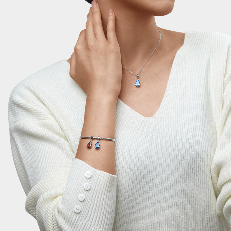 Gnoce Pear-cut Birthstone Personalized Charm Platinum-plated Silver Blend_5