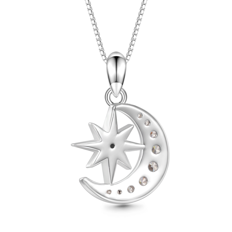Gnoce Galaxy Moon & Star Necklace Platinum-plated Silver Blend_2