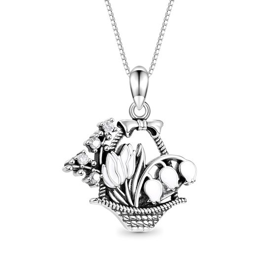 Gnoce Vintage Flower Basket Necklace Platinum-plated Silver Blend_1